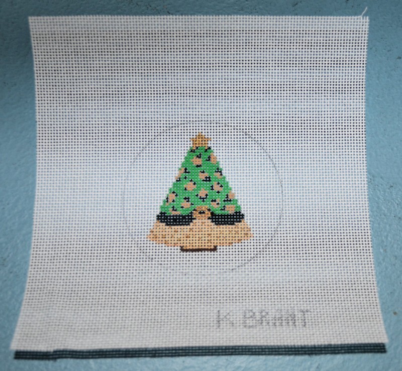 hand painted needlepoint canvas #18 Christmas tree ornament leopard print 3"