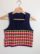 De Colección Años 60 70 Groovy Boho Tejido Tanque Suéter Chaleco Jóvenes Mujeres XS Brady Ramo Corto