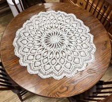 Vtg Beautiful 36  White Crochet DoilyTable Topper Table Cloth Doily 36  Across