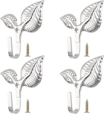 Set of 4 Vintage Leaf Wall Hooks Silver Metal Coat Hooks Heavy Duty Decorative I