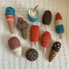 10 Land Of Nod 100 Wool Felt Toy Ice Cream Cones HTF Nepal Pottery Barn Kids