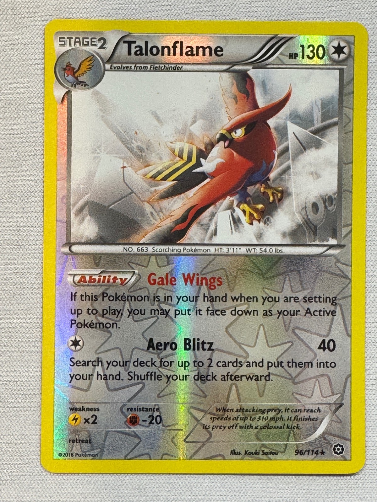 Talonflame 96/114 Rare Steam Siege Pokemon Reverse Holo Near Mint