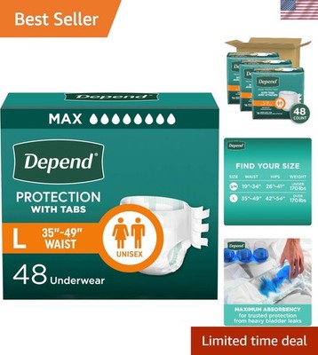 Depend Adult Diapers with Tabs, Incontinence Protection with Tabs, Unisex, La...