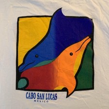 Vintage Tee Mens XL White Cabo San Lucas Mexico Dolphin Graphic Souvenir Tee