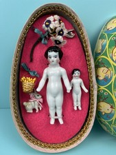 Antique Pair Of Frozen Charlotte Dolls in German Presentation Egg