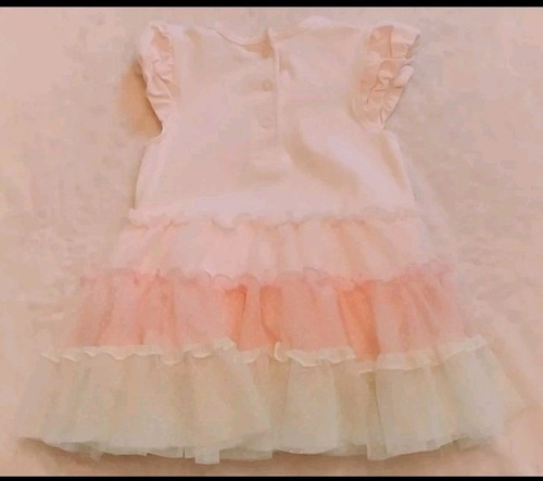 Kleid 9 Monate Mädchen Little Me Mädchen rosa Blumen Tutu Kurzarm Säugling Baby - Bild 2 von 4