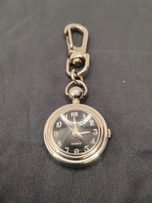 Silver tone quartz analog clip on pocket watch case 26mm length 3.2 running. W2