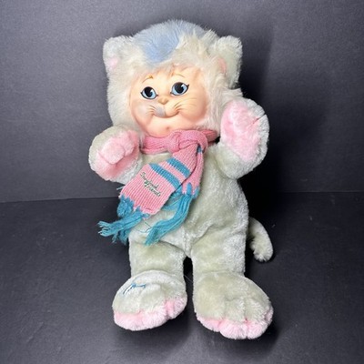 VTG 1985 Storybook Friends Cat Plush Rubber Face 14 Scarf Blue Eyes Rare Toy
