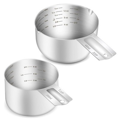 2PCS Stainless Steel Measuring Cup Set, Includes 2Cup(480ml, 16oz) and 1Cup (...