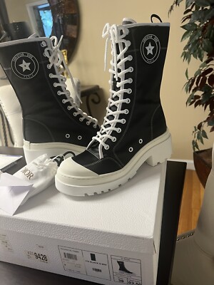NWT Christian Dior Women D-Rise Boot BLack Technical Fabri and Calfskin Sz 38