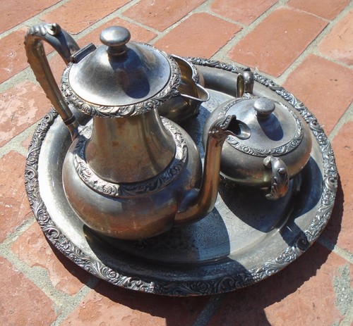 Coffee Tea Set Webster Wilcox Creamer Sugar Beverly Manor Silverplate 15” Tray - Picture 3 of 17