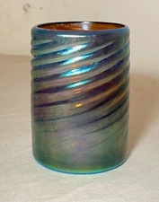 vintage hand blown studio art glass iridescent rainbow lustre tumbler glass cup