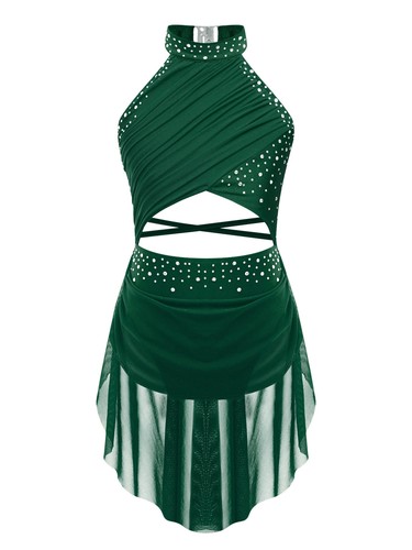 Girls Lyrical Modern Dance Dress Rhinestone Backless Leotard Ballroom AU - Picture 18 of 81