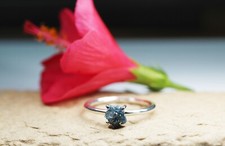 1.40ct Natural Blue Rough Raw Diamond Engagement Ring, Diamond 925 Silver Ring