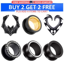 2PCS Black Steel Ear Flesh Tunnel Plugs Saddle Ear Spreader Gauges Body Piercing