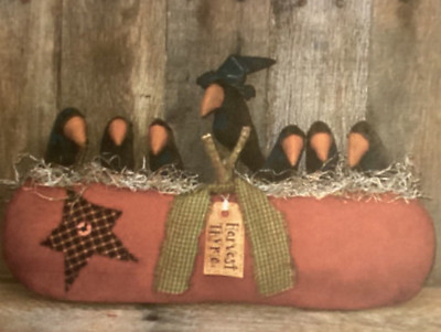 PATTERN Merlin Crow Witch & Friends on Pumpkin Display NEW Threadbare Primitives