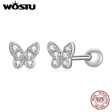Wostu 925 Sterling Silver Shining CZ Butterfly Charm Earring Wedding Gift Women