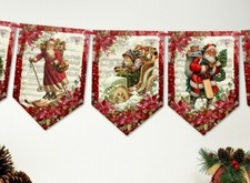 Christmas Bunting Holidays Vintage Victorian Santa Banner Bunting Decoration