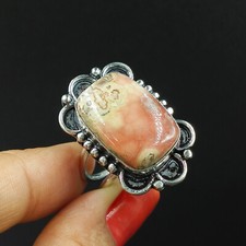 Natural Rhodochrosite Cushion Gemstone 925 Sterling Silver Ring Size-8 US