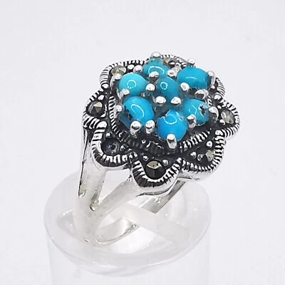 Damen Ring Türkis Markasiten Edelstein Sterlingsilber Handarbeit  fast NEU - Bild 1 von 4