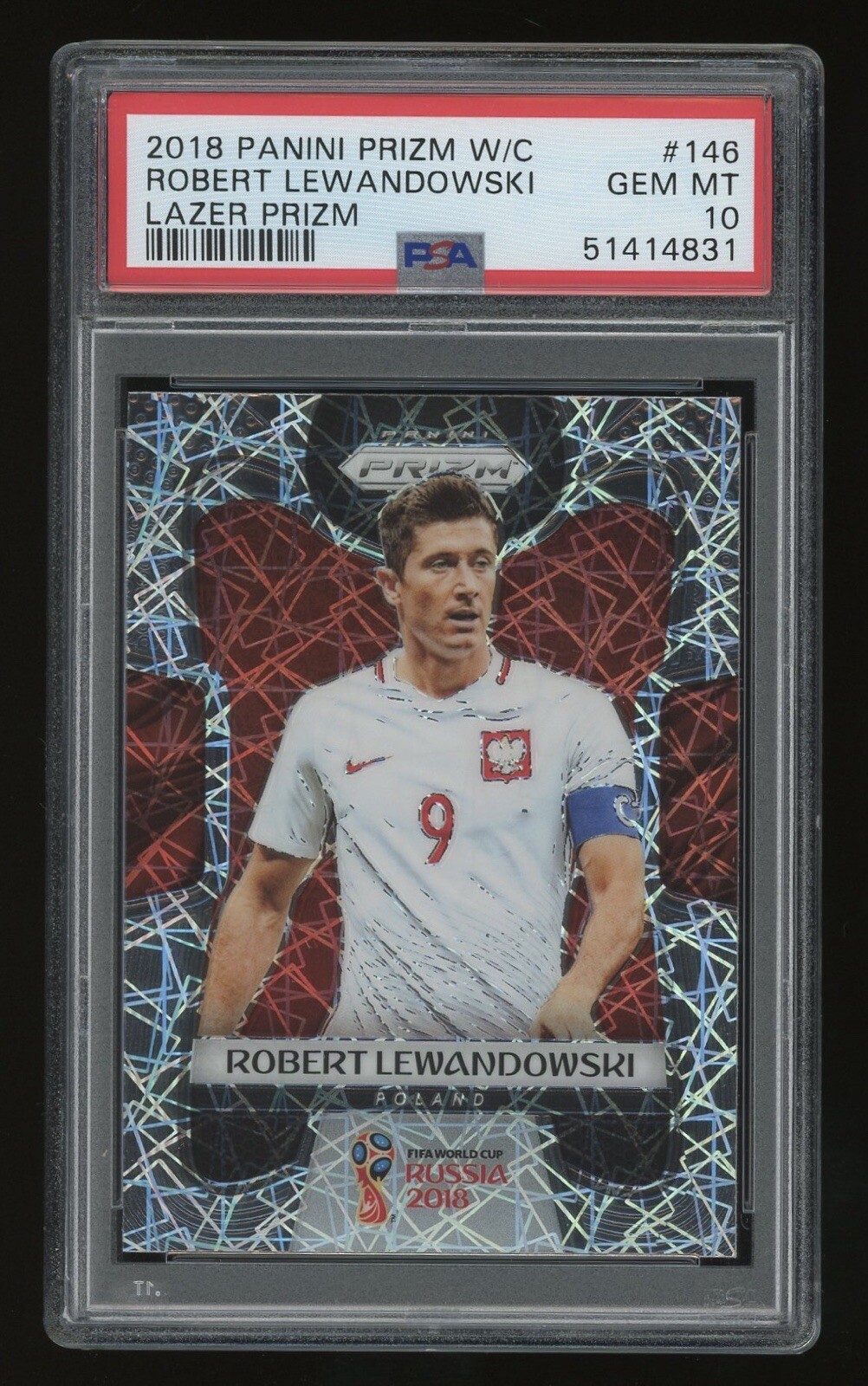 2018 Panini Prizm World Cup Lazer Prizms Robert Lewandowski #146 PSA 10 GEM MINT