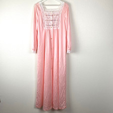 Vintage Gossard Artemis Nightgown Robe Button Front Pink with Blue Flowers Lace