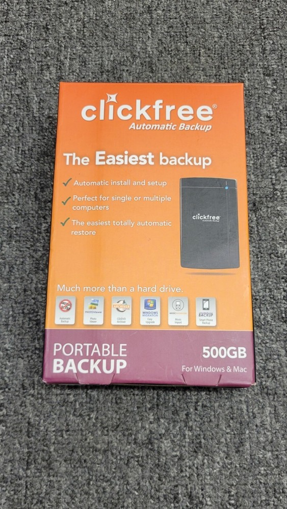 Clickfree Automatic Backup 500GB External Hard Drive Portable Backup