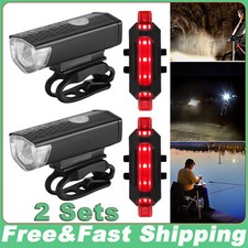 2 Sets USB Rechargeable LED Bicycle Headlight Bike Front Rear Lamp Cycling US