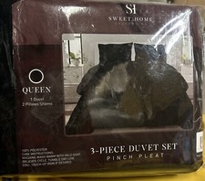 Sweet Home Collection 3 Piece Queen Duvet Set, Pinch Pleat, Black
