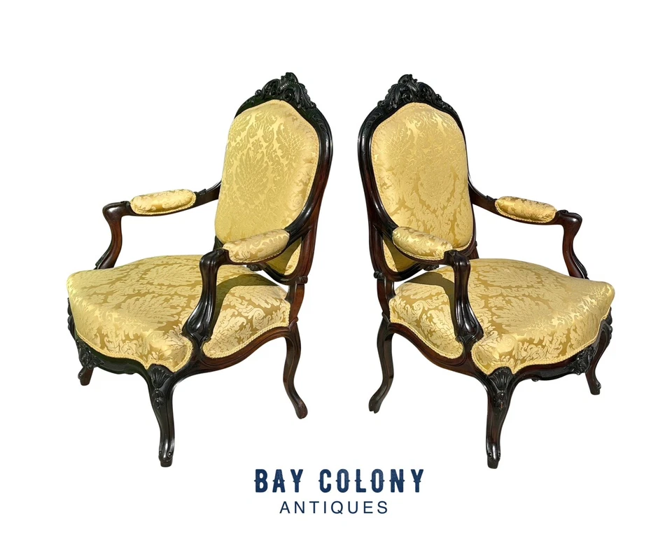 PAR DE SILLONES LOUIS XIV EBONIZADOS PALO DE ROSA FAUTEUIL A LA REINE EN ORO SATINADO Foto 2 de 4