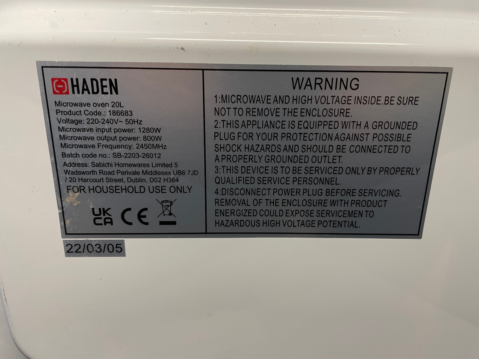 FAULTY Haden Cotswold 20L Digital Microwave 800W 186683 Runs But Not