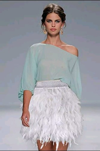 Zakia Womens White Feather Skirt Real Natural Feather Mini A-line Skirt (White M - Picture 5 of 8