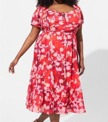 Maxi Abito Lungo Floreale Torrid Taglia Forte, Nero Con Stampa, Vestito A Balze - 1X