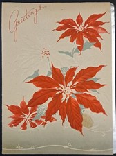 Christmas Card Vintage Poinsettia Silver Foil Embossed Harry Doehla Greeting 6x5