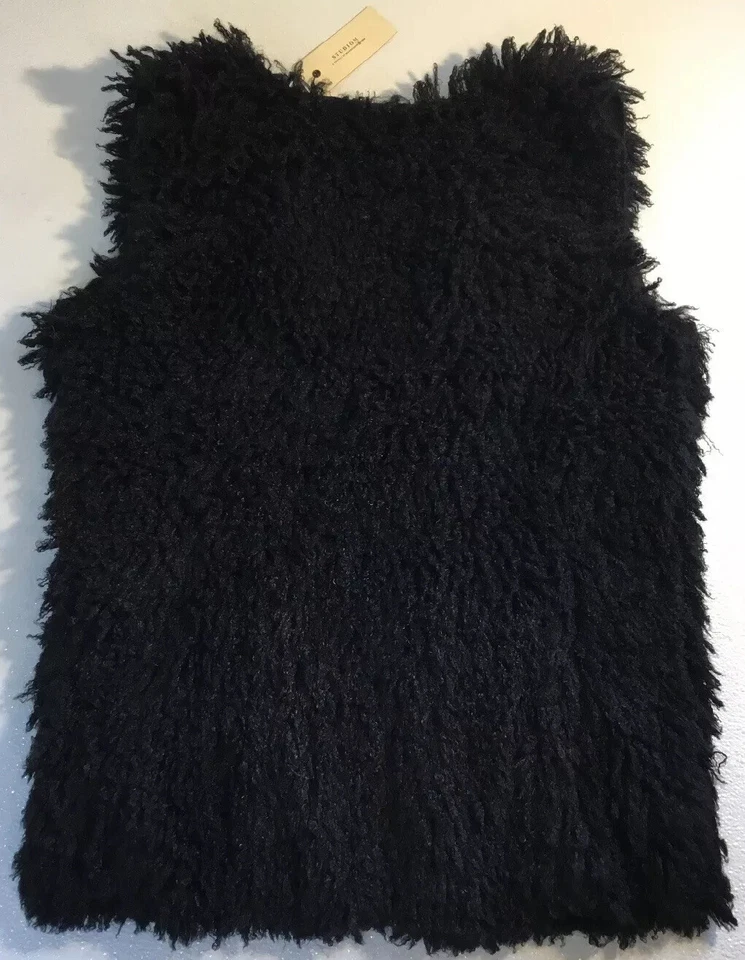 NUEVO STUDIO M Mujer Negro Pestañas Piel Chaleco Medio Tejido Vestido Flecos Chaqueta Abrigo Foto 4 de 4