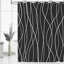 Black Striped Shower Curtain Modern Abstract Geometric Black White Striped Si...