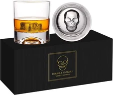 Skull Whiskey Rocks Glass, Crystal Bourbon Glasses Set of 2 in Gift Box - 10 Oz