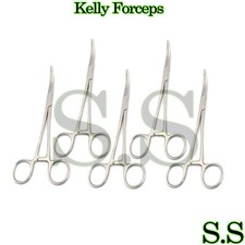 5 Pcs Kelly Hemostat Forceps Curved 5.5" Locking Clamp Surgical Dental German Gr