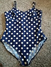 BODEN SIZE US 16 NAVY BLUE WHITE POLKA DOT ONE-PIECE SWIMSUIT. C4