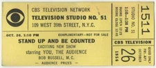 1956 STAND UP AND BE COUNTED Game Show ticket CBS TELEVISION Bob Russell 12/26