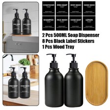 2Pcs 16oz Plastic Soap Dispenser Hand Pump Bottles With Wooden Tray  8 Labels