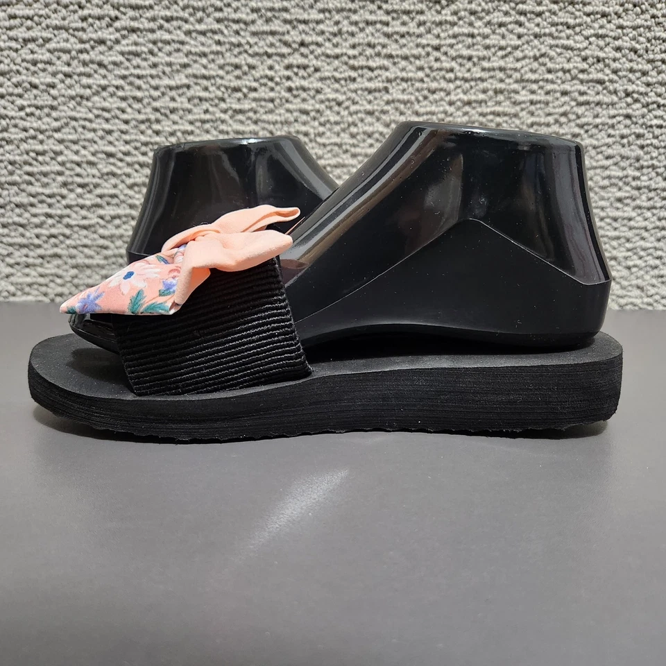 Chanclas planas sin cordones negras para mujer tacón bajo rosa floral lazo talla 7 Foto 4 de 4