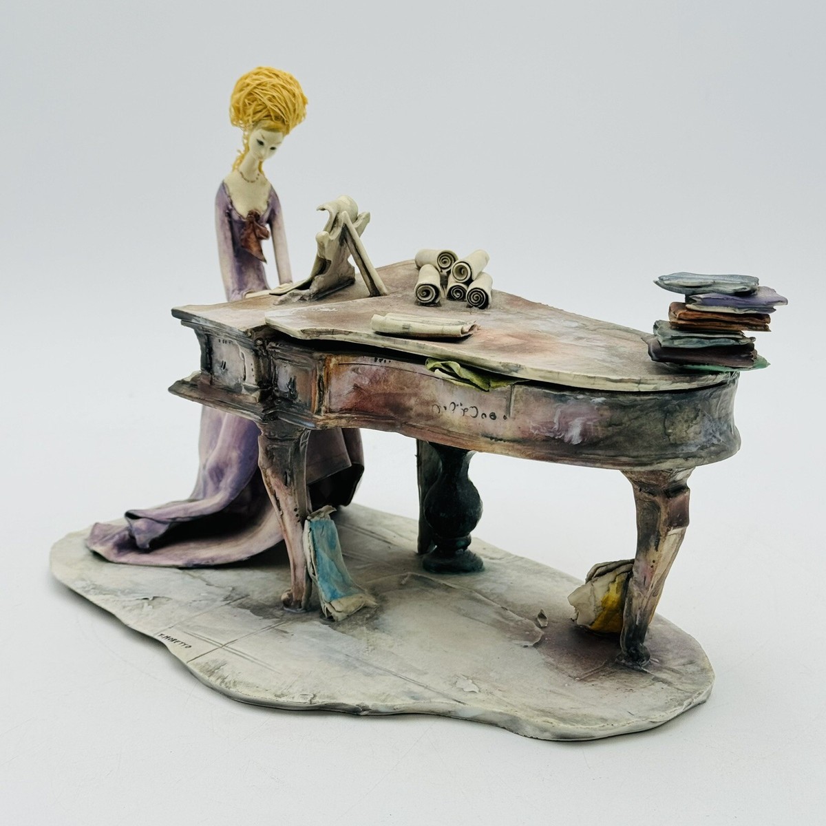 ホビー・楽器・アート toni Toni Moretto Lady Playing The Piano Sculpture Figurine SIGNED RARE