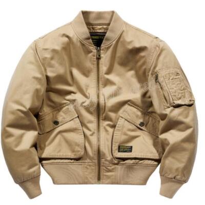 Mens Cotton Zipper Flight Jacket Casual Loose Windproof Stand