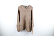 Vintage Eddie Bauer Mens Large Blank Ribbed Knit V-Neck Sweater Heather Brown