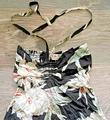 Little Girl’s Hula Hula Hawaii Black Floral Smocked Back Tie Sun Dress Size 4 - Picture 3 of 8