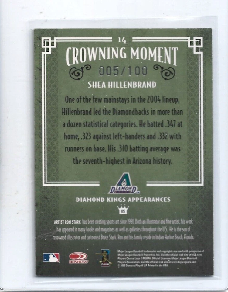 Shea Hillenbrand-Diamondbacks-2005 Diamond Kings Framed Blue #14 (5/100) - Image 2 of 2