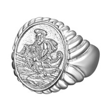 Bague Chevalière Homme Anneau du Pêcheur Pape Acier Inoxydable 316L Argenté