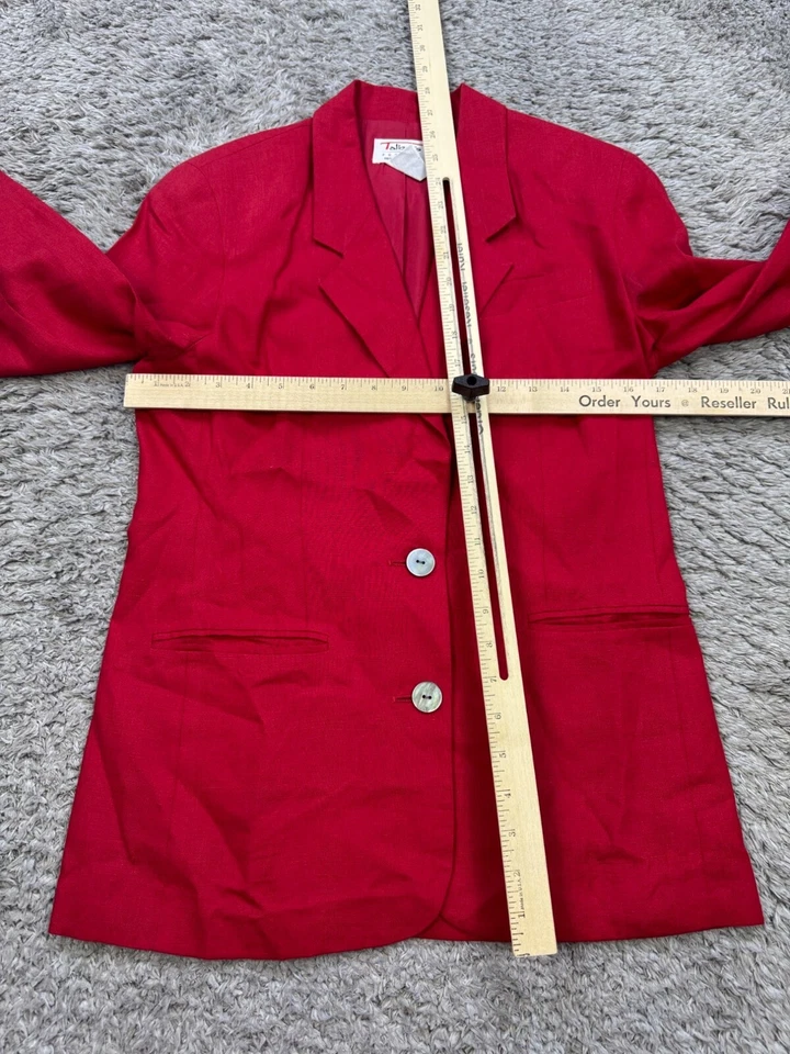 Talbots Blazer Women 2 Petite Red Irish Linen Office Career Lined Jacket Vtg - Image 4 of 4