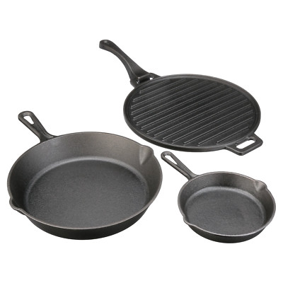4-Piece Cast Iron Skillet Set with Handles and Griddle,Pre-Seasoned,6'',10.5'',11''